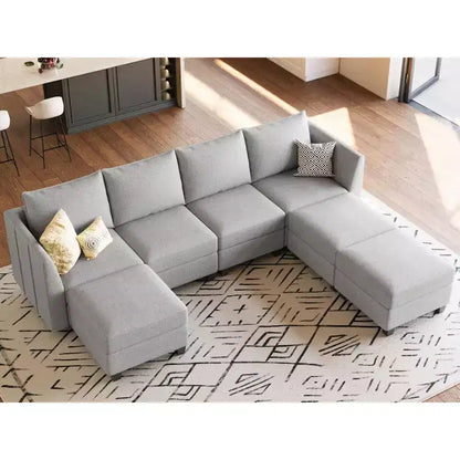 Large U-Shaped Chenille Modular Sectional Sofa with Storage & 7-Seat Chaise