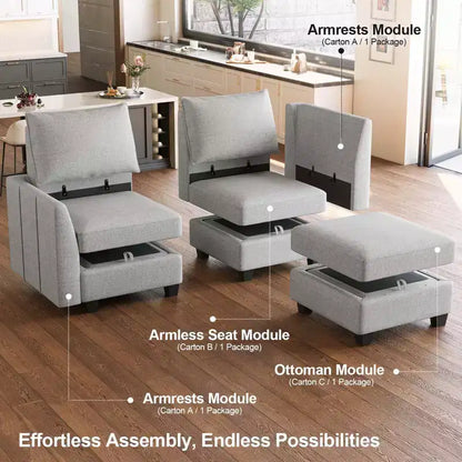Large U-Shaped Chenille Modular Sectional Sofa with Storage & 7-Seat Chaise