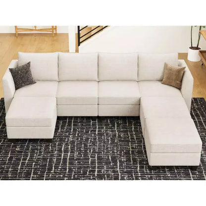 Large U-Shaped Chenille Modular Sectional Sofa with Storage & 7-Seat Chaise