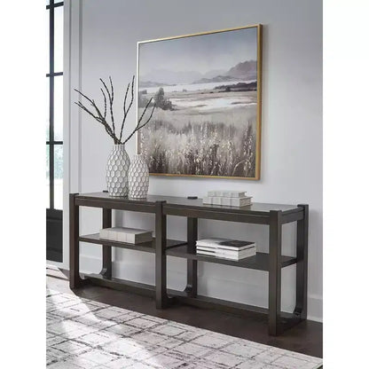 Modern Console Sofa Table with Adjustable Shelves, Dark Brown
