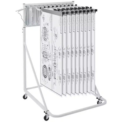 VEVOR Mobile Blueprint Storage Rack,Plan Holder with 12 Pivot Brackets,Mobile Blueprint Holder Adjustable Height & Length,(Rack Only Without Clamps)