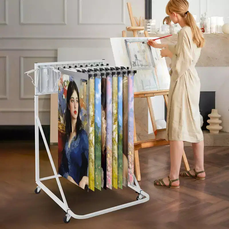 Mobile Blueprint Storage Rack with 12 Pivot Brackets, Adjustable Height & Length
