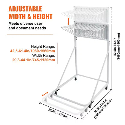 Mobile Blueprint Storage Rack with 12 Pivot Brackets, Adjustable Height & Length