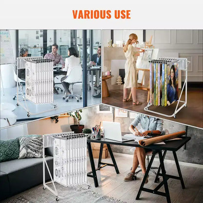 Mobile Blueprint Storage Rack with 12 Pivot Brackets, Adjustable Height & Length
