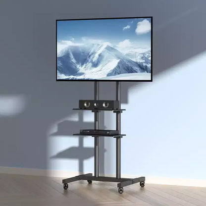 Mobile TV Stand for 32"-70" TVs, Height Adjustable with Wheels & Double Tray