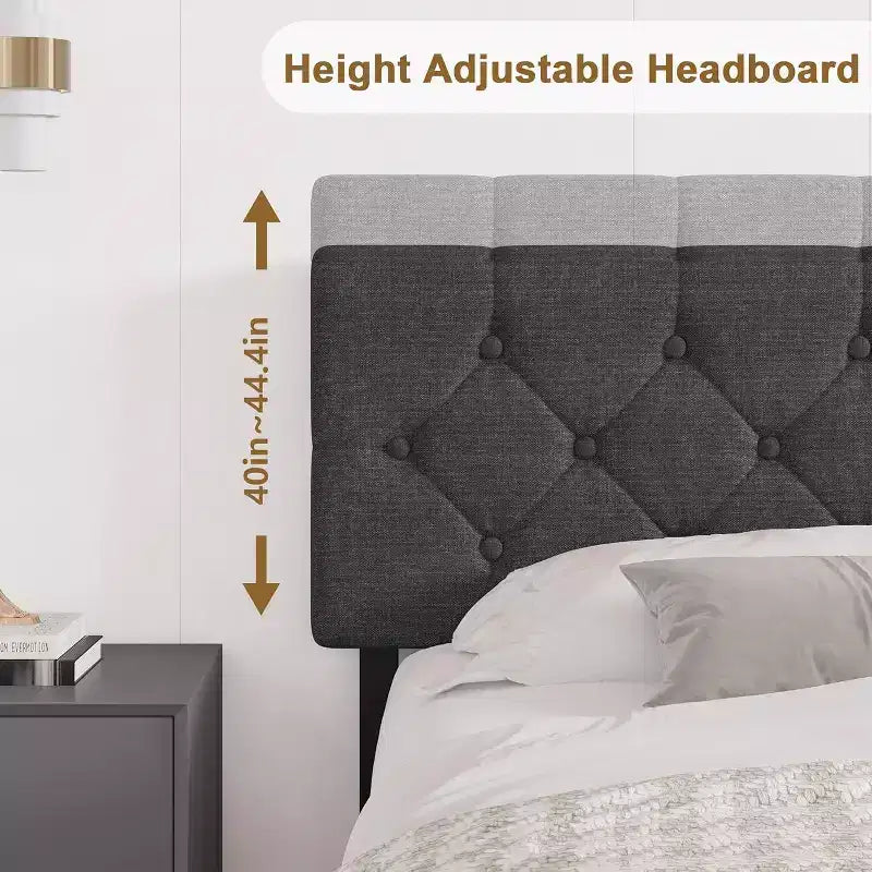 Full Size Bed Frame, Upholstered Platform with Adjustable Headboard, Linen Fabric Wrap, USB Ports, No Box Spring Needed, Easy Assembly, Light Gray