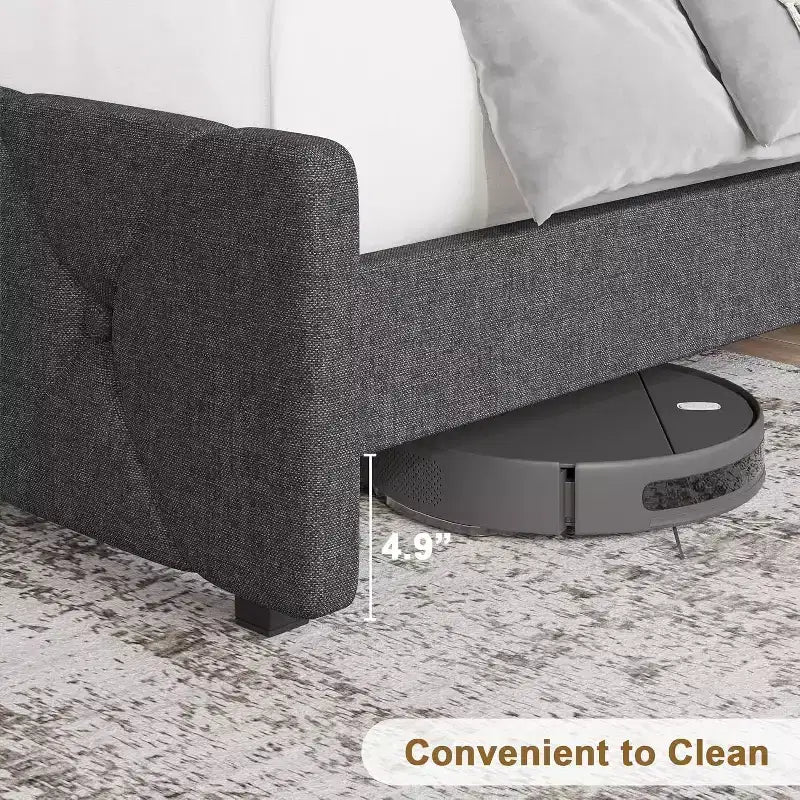 Full Size Bed Frame, Upholstered Platform with Adjustable Headboard, Linen Fabric Wrap, USB Ports, No Box Spring Needed, Easy Assembly, Light Gray