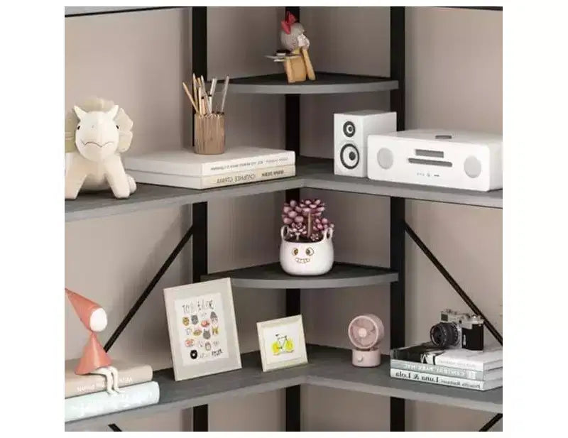 5 Tier Corner Bookcase, Industrial L-Shaped Wooden Bookcase, Large Storage Display Shelf with Metal Frame, Home Office, Living Room, Kitchen