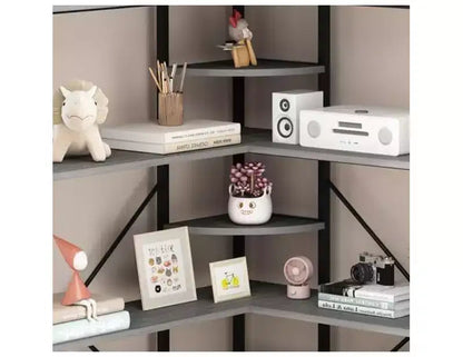 5 Tier Corner Bookcase, Industrial L-Shaped Wooden Bookcase, Large Storage Display Shelf with Metal Frame, Home Office, Living Room, Kitchen
