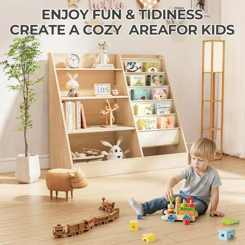 4-Tier Kids Bookshelf & Toy Storage Organizer for Playroom & Bedroom