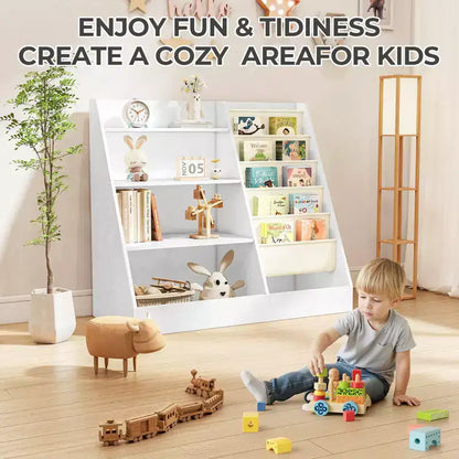 4-Tier Kids Bookshelf & Toy Storage Organizer for Playroom & Bedroom