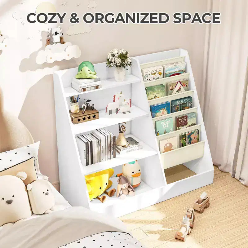 4-Tier Kids Bookshelf & Toy Storage Organizer for Playroom & Bedroom