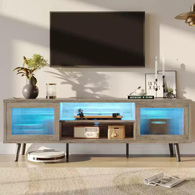 63" Modern TV Stand with LED Lights & Cable Management for TVs up to 70"
