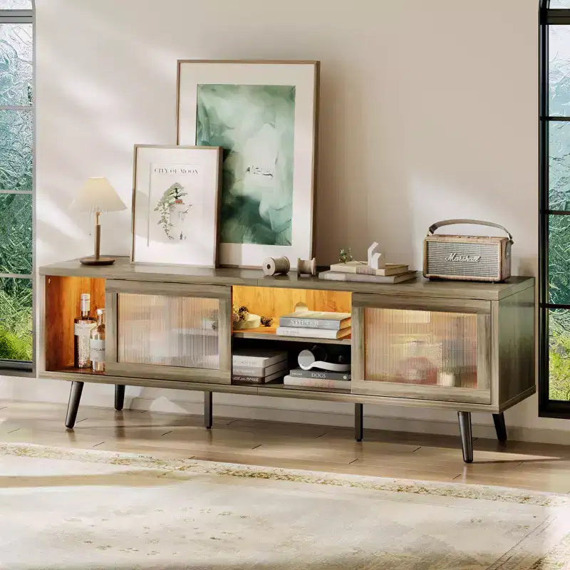 63" Modern TV Stand with LED Lights & Cable Management for TVs up to 70"