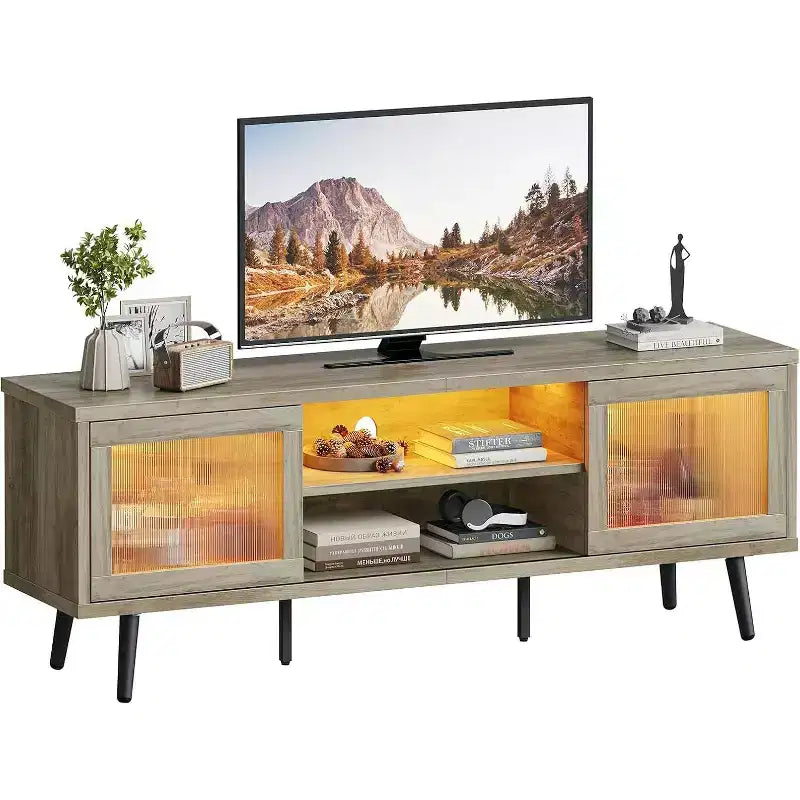 63" Modern TV Stand with LED Lights & Cable Management for TVs up to 70"
