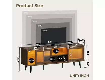 63" Modern TV Stand with LED Lights & Cable Management for TVs up to 70"
