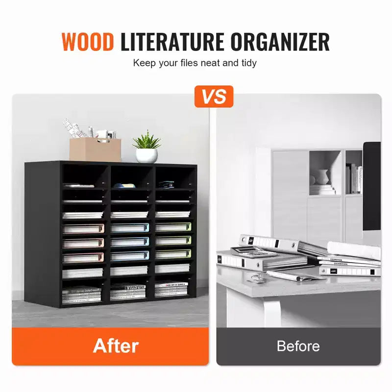 24-Compartment Wood File Sorter & Literature Organizer with Removable Shelves, EPA Certified