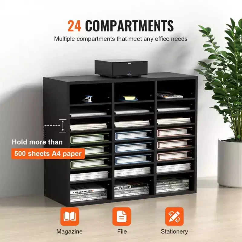 24-Compartment Wood File Sorter & Literature Organizer with Removable Shelves, EPA Certified
