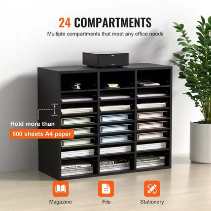 24-Compartment Wood File Sorter & Literature Organizer with Removable Shelves, EPA Certified