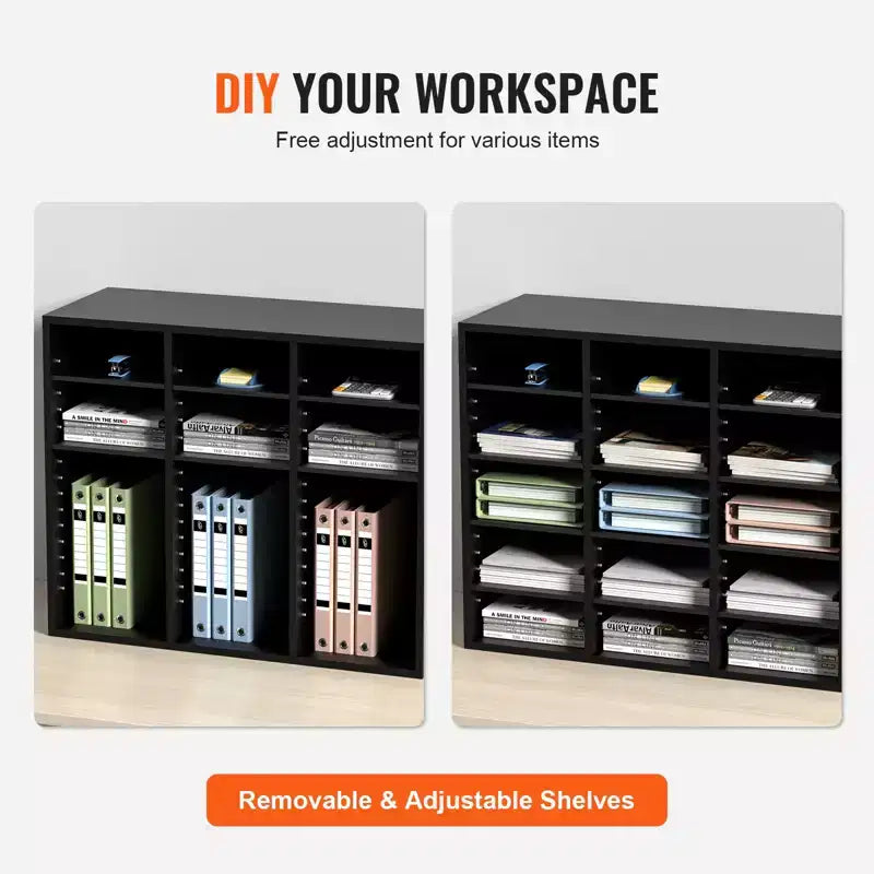 24-Compartment Wood File Sorter & Literature Organizer with Removable Shelves, EPA Certified