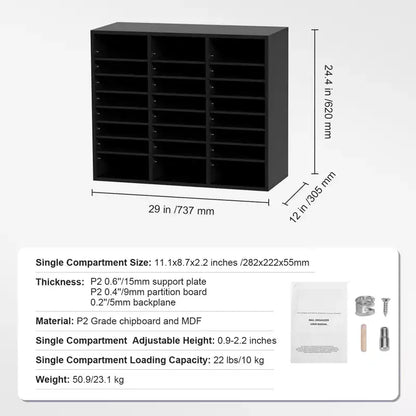 24-Compartment Wood File Sorter & Literature Organizer with Removable Shelves, EPA Certified