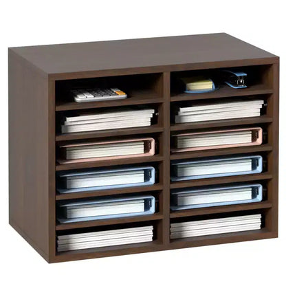 VEVOR Literature Organizers, 12 Compartments Office Mailbox with Adjustable Shelves, Wood Literature Sorter 20.4x12x16.1 inches, EPA Certified