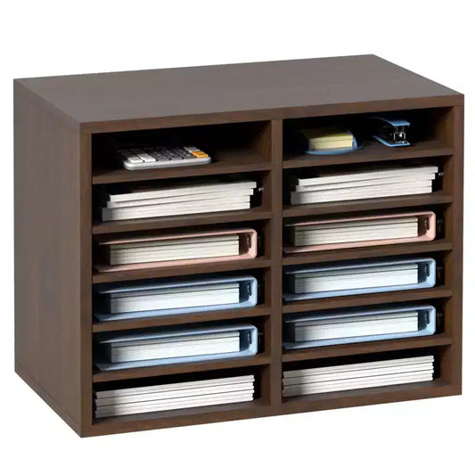 VEVOR Literature Organizers, 12 Compartments Office Mailbox with Adjustable Shelves, Wood Literature Sorter 20.4x12x16.1 inches, EPA Certified