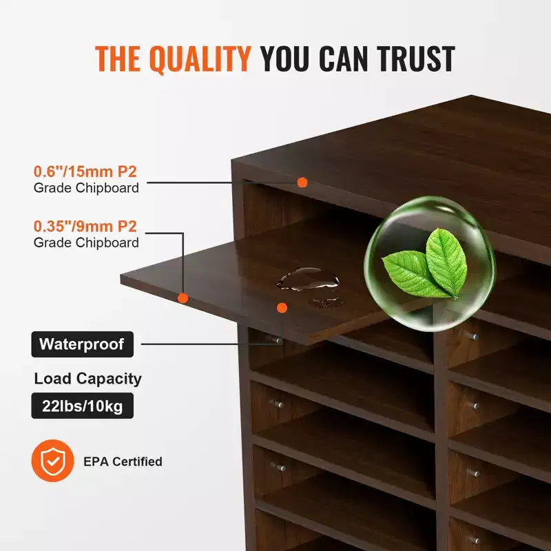 12-Compartment Wood Literature Organizer with Adjustable Shelves, EPA Certified