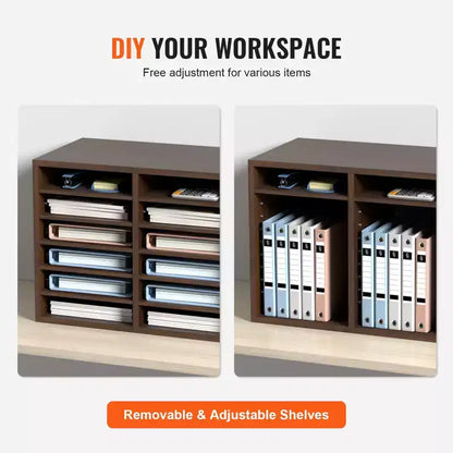 12-Compartment Wood Literature Organizer with Adjustable Shelves, EPA Certified