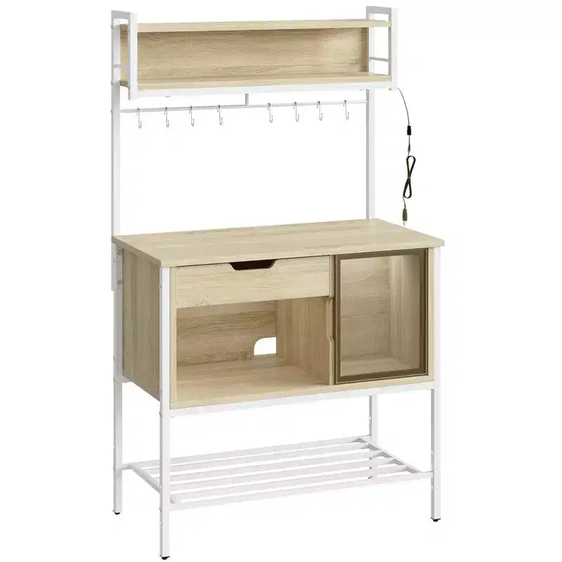 60" 6-Tier Kitchen Baker's Rack with LED Light, Microwave Stand, Drawer, Cabinet & 8 Hooks