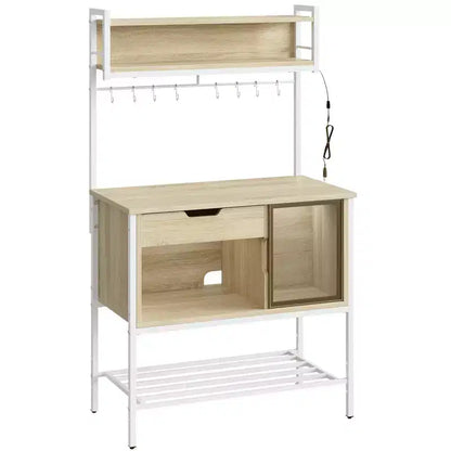 60" 6-Tier Kitchen Baker's Rack with LED Light, Microwave Stand, Drawer, Cabinet & 8 Hooks