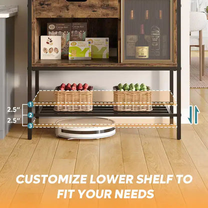 60" 6-Tier Kitchen Baker's Rack with LED Light, Microwave Stand, Drawer, Cabinet & 8 Hooks