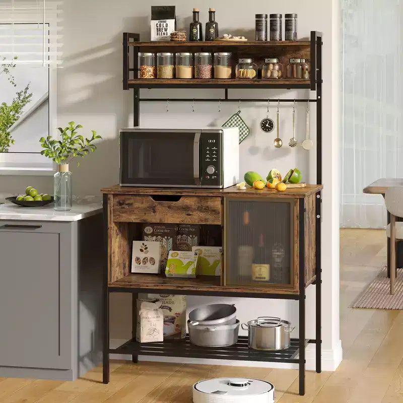 60" 6-Tier Kitchen Baker's Rack with LED Light, Microwave Stand, Drawer, Cabinet & 8 Hooks