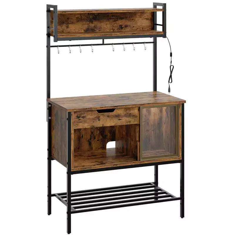 60" 6-Tier Kitchen Baker's Rack with LED Light, Microwave Stand, Drawer, Cabinet & 8 Hooks