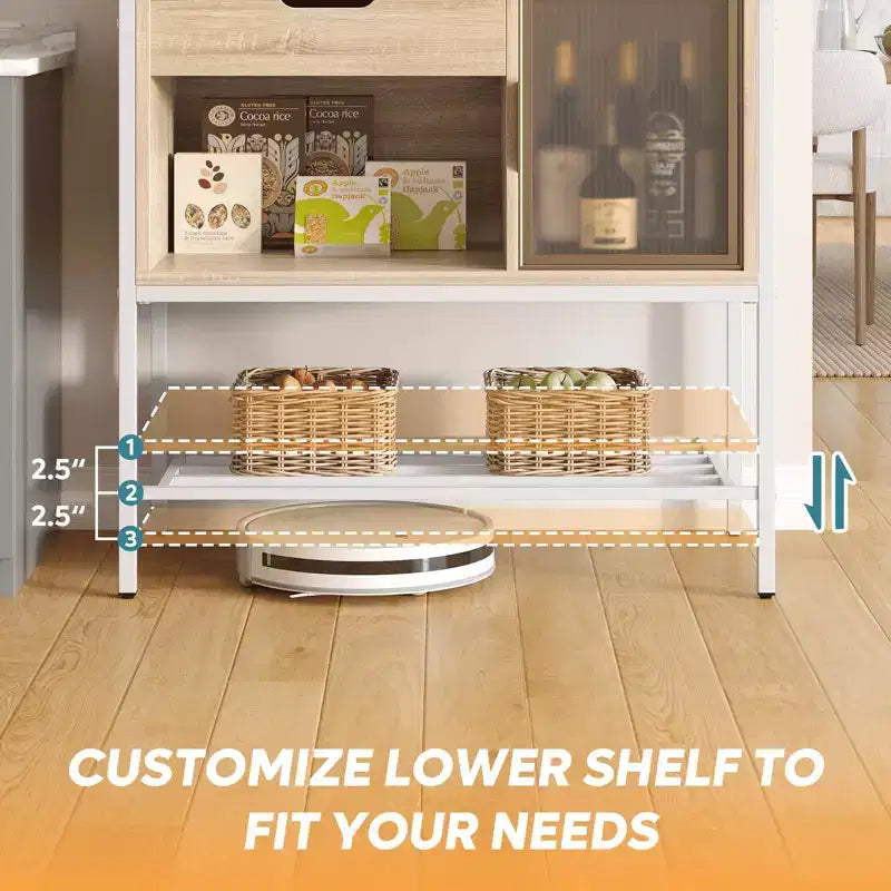 60" 6-Tier Kitchen Baker's Rack with LED Light, Microwave Stand, Drawer, Cabinet & 8 Hooks