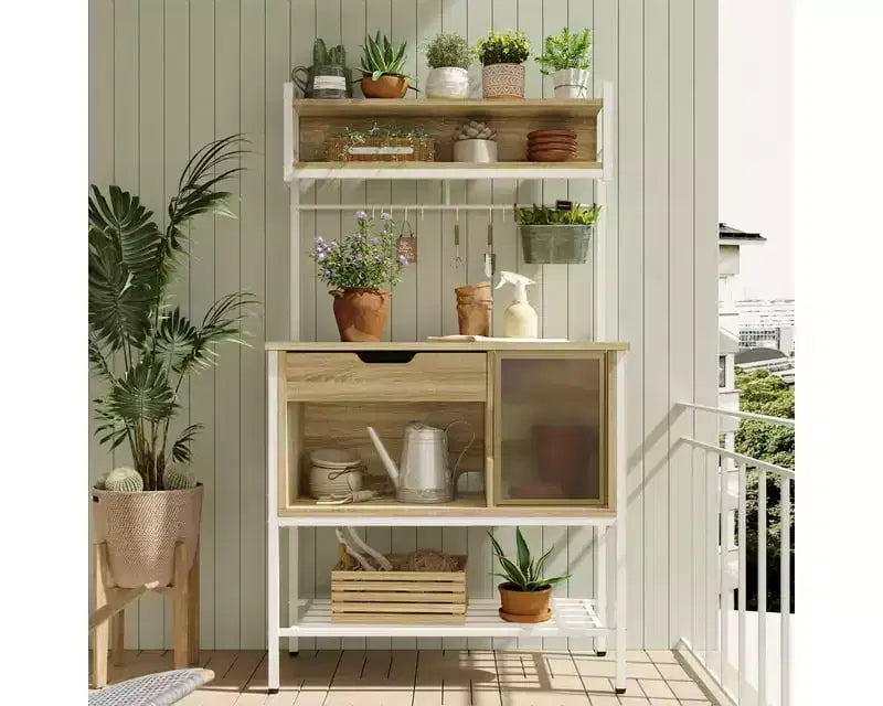 60" 6-Tier Kitchen Baker's Rack with LED Light, Microwave Stand, Drawer, Cabinet & 8 Hooks