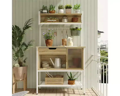 60" 6-Tier Kitchen Baker's Rack with LED Light, Microwave Stand, Drawer, Cabinet & 8 Hooks