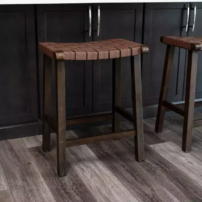 Backless Counter Stool with Faux Leather Seat, 25" Height