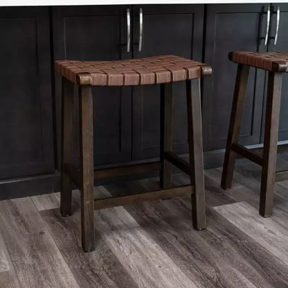 Backless Counter Stool with Faux Leather Seat, 25" Height