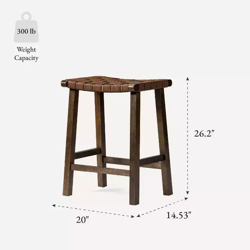 Backless Counter Stool with Faux Leather Seat, 25" Height