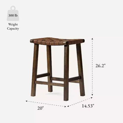 Backless Counter Stool with Faux Leather Seat, 25" Height