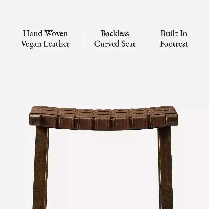 Backless Counter Stool with Faux Leather Seat, 25" Height