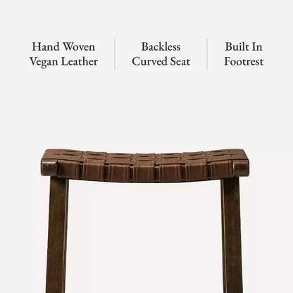 Backless Counter Stool with Faux Leather Seat, 25" Height
