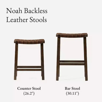 Backless Counter Stool with Faux Leather Seat, 25" Height