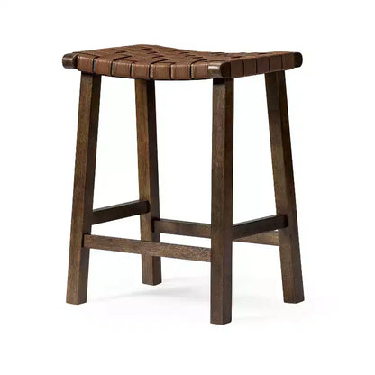 Backless Counter Stool with Faux Leather Seat, 25" Height