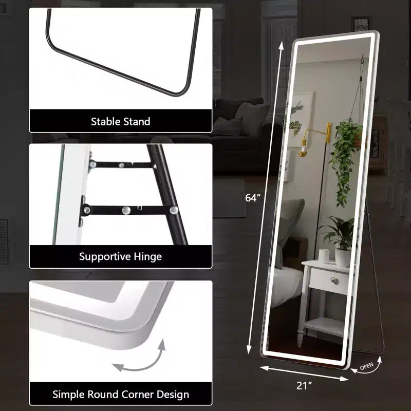 Adjustable LED Vanity Mirror 64x21 Inch, Lighted Bathroom Mirror with Dimmable Brightness, White