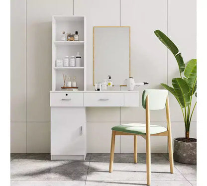 Modern Vanity Desk with Multi-Tier Storage, Built-In Mirror & LED Lights, White