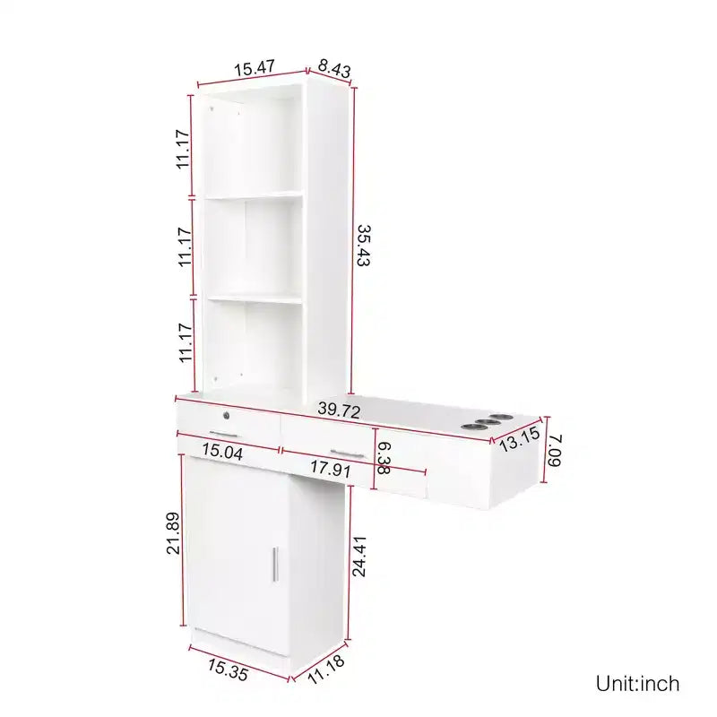 Modern Vanity Desk with Multi-Tier Storage, Built-In Mirror & LED Lights, White