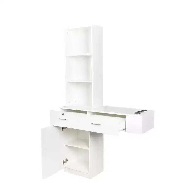 Modern Vanity Desk with Multi-Tier Storage, Built-In Mirror & LED Lights, White