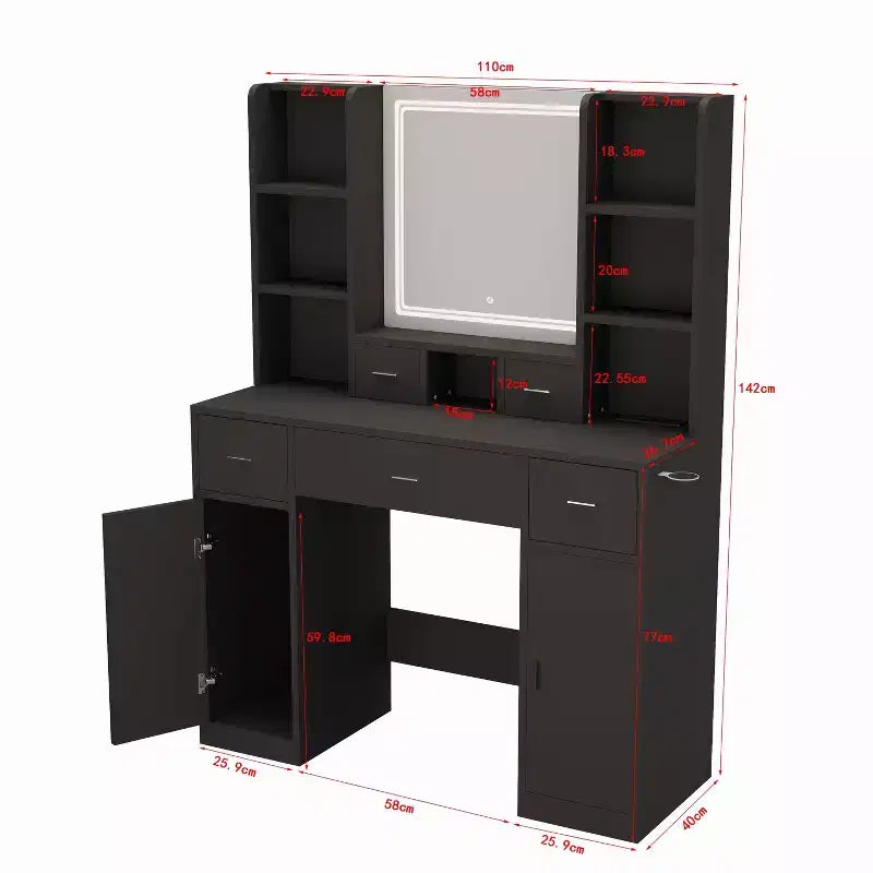 Lighted Vanity Table with Drawers, Storage Cabinet & Dressing Pad for Bedroom